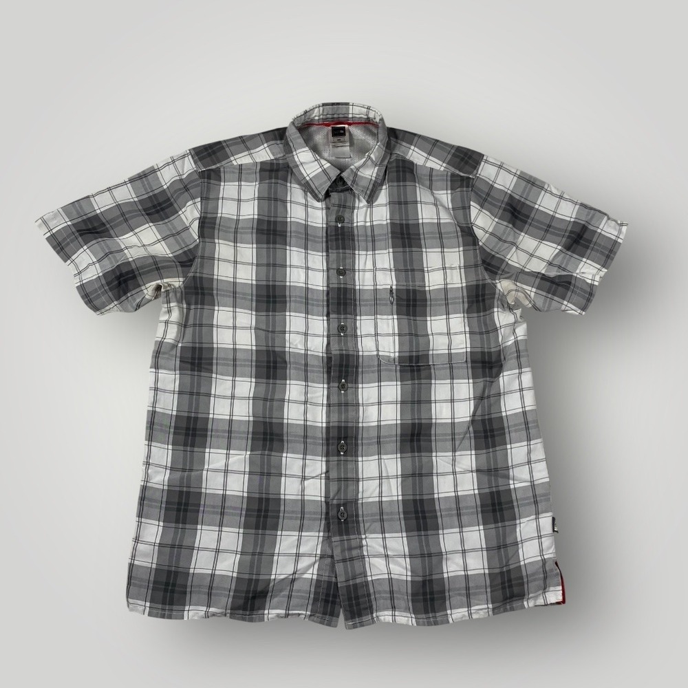 The North Face‎ Plaid Short Sleeve Button Up Shirt Mens M/M Gray White Outdoors